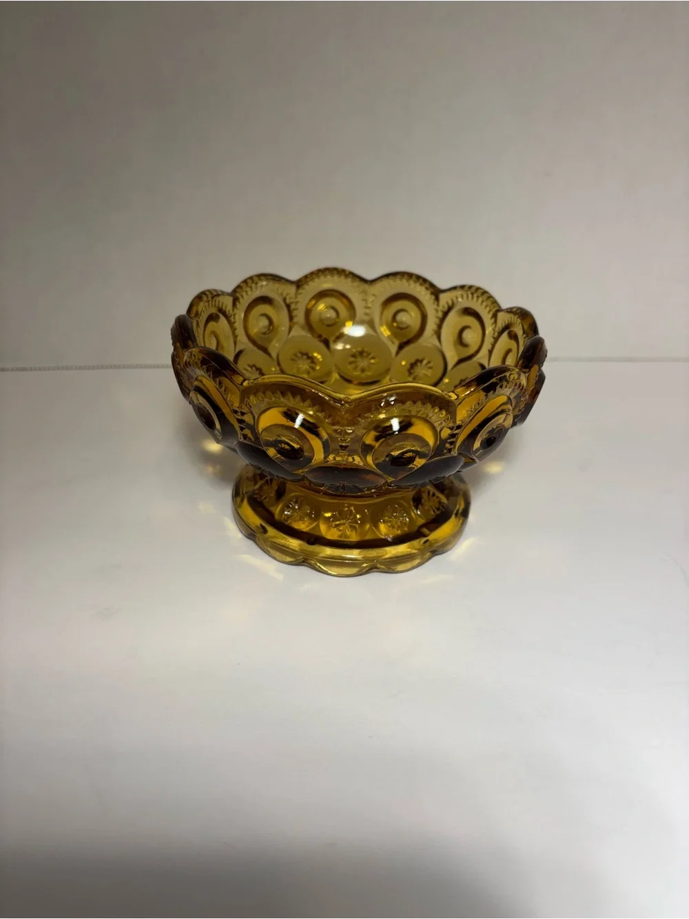 LE Smith Moon And Stars Candy Dish Compote Footed Amber VTG Home Accent Decor